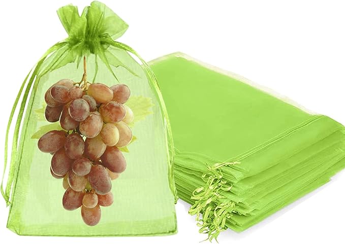 Fruit Protection Bags, Fetanten 40 PCS 8 x 12 Inch Mesh Drawstring Bag for Fruit Trees, Small Green Garden Fruit Plant Netting Cover Bag Protect Tomato Apple Mango Grape from Bird Insect Pest