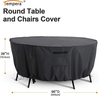 Tempera Outdoor Round Table Cover , Sectional Sofa , Dining Set cover , Anti-Fading , Waterproof Patio Cover for Outdoor Furniture, 96"D x 28"H, Space Grey
