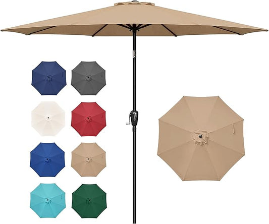 Simple Deluxe 9FT Outdoor Patio Umbrella Table Market Umbrella with Push Button Tilt and Crank, 8 Sturdy Ribs, UV Protection Waterproof for Garden, Lawn, Deck, Backyard, Pool,Tan