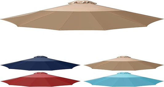 Simple Deluxe 9' Patio Umbrella Replacement Canopy Only Outdoor Table Market Yard Umbrella Replacement Top Cover with 8 Ribs, Tan