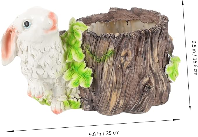 BESPORTBLE Bunny Stump Flower Pot Small Resin Planter for Outdoor and Indoor Gardening Decorative Desktop Ornament Drainage Cute Bunny Design