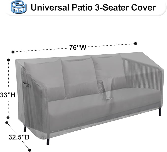 OutdoorLines Outdoor Waterproof Patio 3-Seater Couch Cover - UV Resistant Patio Sofa Furniture Covers Weatherproof Heavy Duty Glider Covers for Outdoor Furniture, 76Wx32.5Dx33H Inches, Gray
