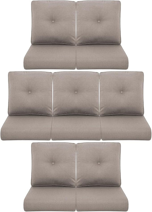 7-Piece Outdoor Patio Cushion Set - Fade & Water Resistant with Removable Olefin Cover, 22x24x4 Inch Memory Foam Cushions for Wicker Sectional Sof - Grey/Buckle