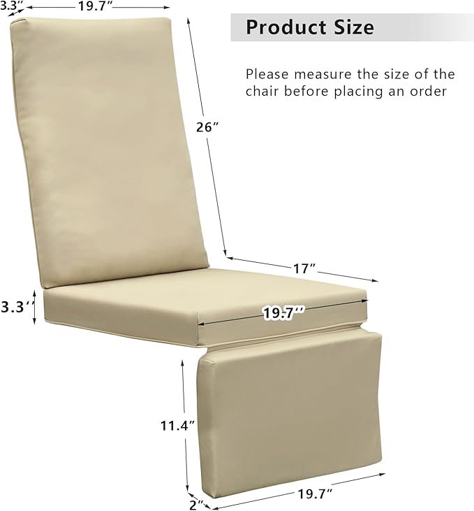 ATR ART TO REAL Outdoor Recliner Replacement Cushion, High Back Chair Cushions Patio Wicker Reclinning Chairs Seat Pad, Removable Cover, Waterproof, UV Resistant (Style B, Khaki)