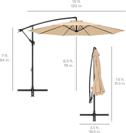 Best Choice Products 10ft Offset Hanging Market Patio Umbrella w/Easy Tilt Adjustment, Polyester Shade, 8 Ribs for Backyard, Poolside, Lawn and Garden