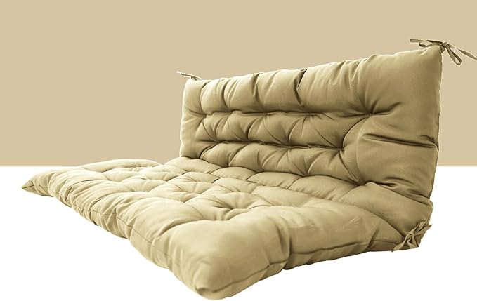 Outdoor Swing Cushions 3 Seater Waterproof, Replacement Bench Cushions for Outdoor Patio Furniture with Backrest, Porch Swing Cushion with Ties for Lawn and Garden (Beige, 40x71in)