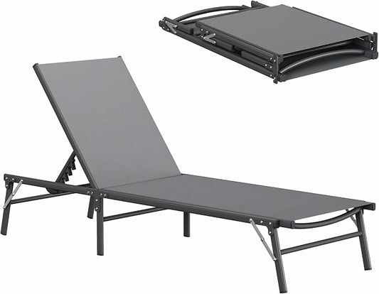Amopatio Outdoor Lounge Chairs Poolside Chaise Lounge for Patio | Foldable & Portable & Stackble Weather Resistant Frame Breathable Textilene 5-Position Adjustable Backrest 400 LBS Capacity