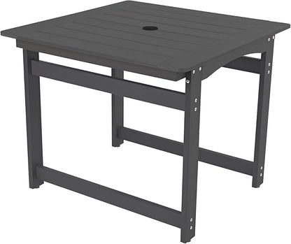 35" Outdoor Dining Table with Umbrella Hole, HIPS All-Weather Square Patio Table for Outdoor/Indoor Use, Black