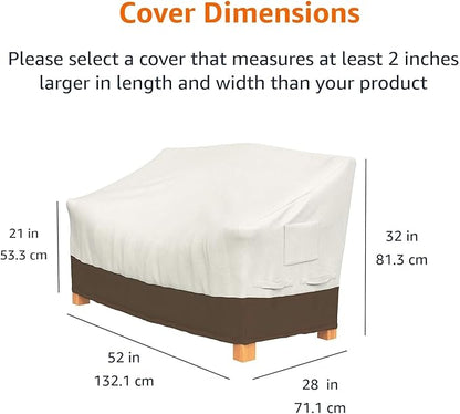 Amazon Basics 2 Seater Outdoor Couch Cover, Patio Furniture Cover, Waterproof, Anti-UV, Durable, Beige/Tan