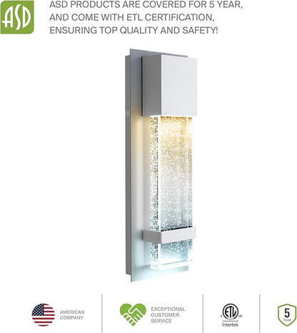 ASD LED 13" Bubble Glass Wall Light Fixture, Outdoor & Indoor Seeded Sconce | 3CCT, Waterproof, Dimmable, ETL Listed | 12W 500LM 3000-5000K 120V | Exterior Lantern, Porch Lighting | White