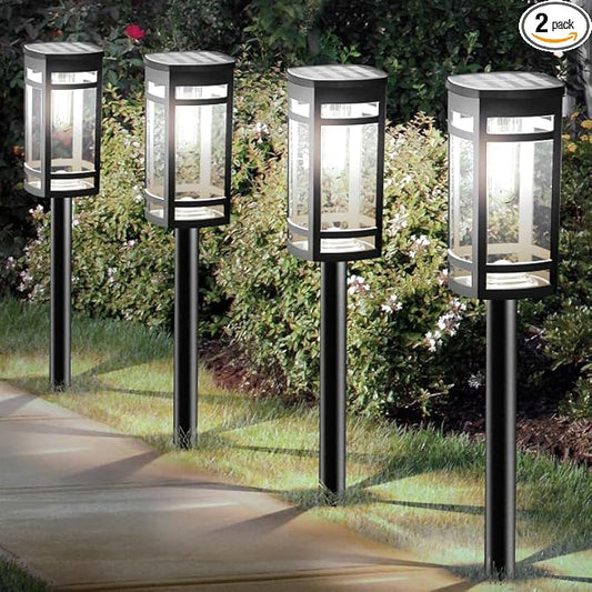 EXCMARK Solar Lights Outdoor Waterproof for Garden Pathway Walkway Driveway Yard Lawn Decorative Landscape Lighting. (Cool White Light, 2)