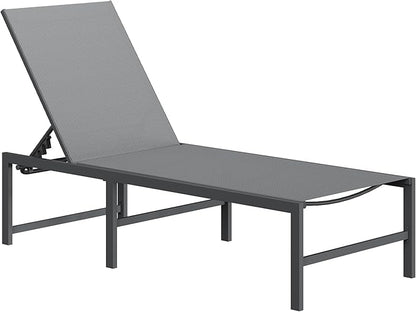 Amopatio Outdoor Lounge Chairs Poolside Chaise Lounge for Patio | Weather Resistant Rust Free Frame Breathable Textilene 5-Position Adjustable Backrest 400 LBS Capacity