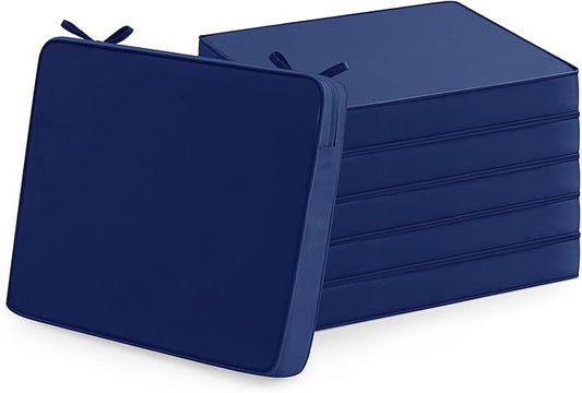 Outdoor Chair Cushions Set of 6: Waterproof & Fade Resistant Deep Seat Cushion for Patio Furniture - 24 x 24 x 3 Inch Chair Pads with Ties and Hidden Zipper - Patio Chair Cushion Replacement, Navy