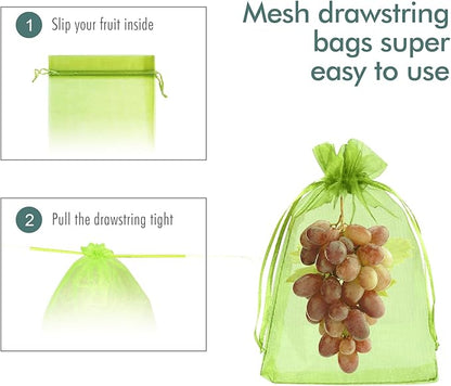 Fruit Protection Bags, Fetanten 80 PCS 8 x 12 Inch Mesh Drawstring Bag for Fruit Trees, Small Green Garden Fruit Plant Netting Cover Bag Protect Tomato Apple Mango Grape from Bird Insect Pest