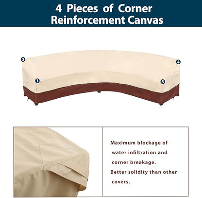 Curved Patio Furniture Covers-Outdoor Patio Furniture Sectional Covers Waterproof Reinforced Rip-Stop Anti-UV 600D Heavy Duty Outdoor Couch Cover with 3 Air Vent Sofa Cover 190"(128")
