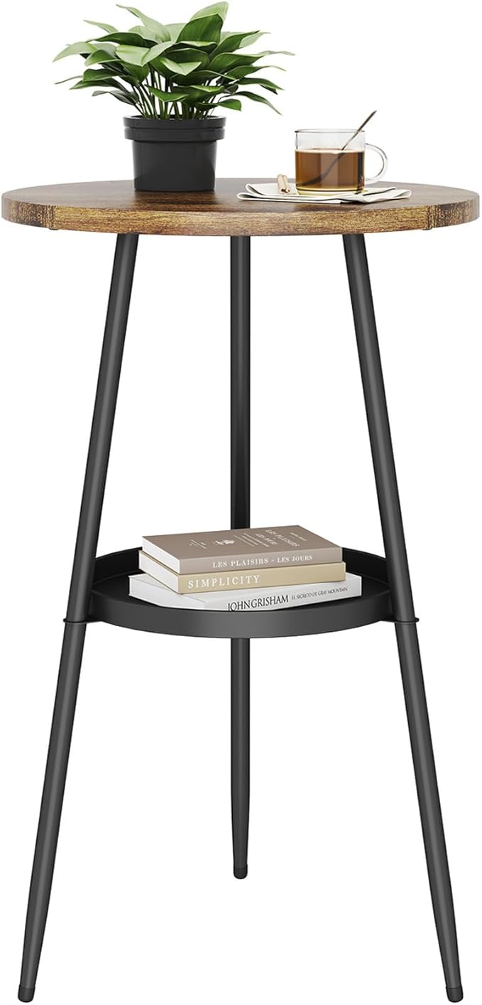 Side Table 2-Tier Round End Table Indoor Small Side Table Industrial Accent Table Nightstand for Small Spaces, Living Room, Bedroom.
