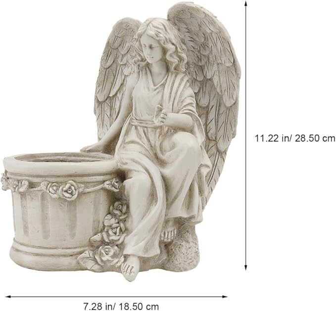 Hemoton 1Pc Artistic Flower Pot Creative Vintage Style Angel Planter Statue for Home Decor Garden Ornament Decorative Outdoor Flowerpot for Lawn and Patio Beige