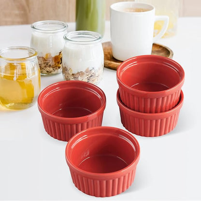 Cinf Porcelain Ramekin Red 10 oz Pudding Bowls Dishes Cup for Baking- Set of 4,Souffle Cups Dishes, Creme Brulee, Custard Cups, Desserts, Oven, Microwave, Freezer and Dishwasher Safe