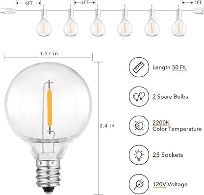 Brightown Outdoor String Lights - 50 Ft Waterproof Connectable Commercial LED Patio Lights with 25 G40 Globe Bulbs, All Weatherproof Hanging Globe Light for Outside Backyard Porch Party Decoration