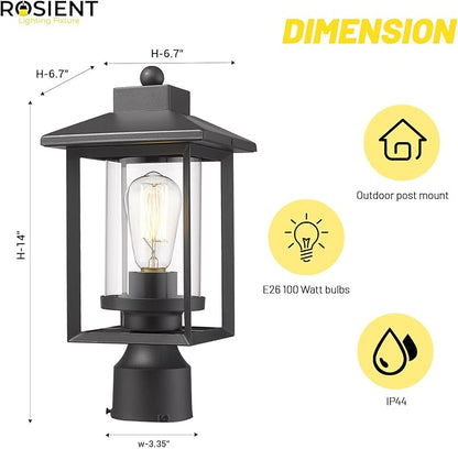Outdoor Post Light, Exterior Post Lantern Lamps, Pathway Post Lighting Fixture, Post Lights Fixture in Black Finish with Clear Glass Shade for Garden, Backyard, Patio, Lawn, Driveway