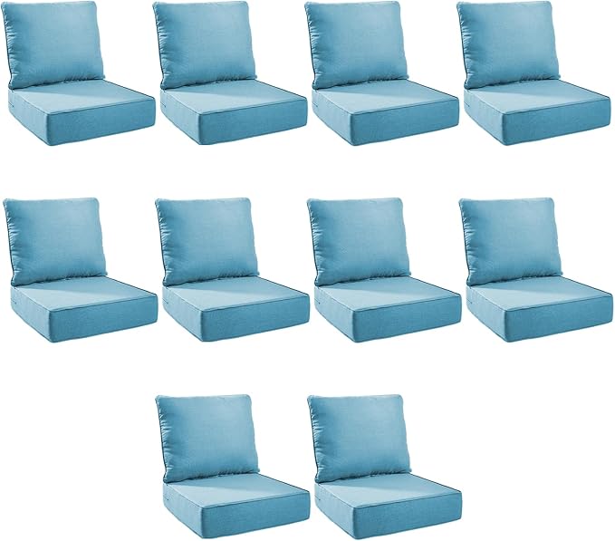 Outdoor Cushion Set for Furniture Patio Furniture, UV Resistant, Water Resistant - 6 Inch Thick Foam Garden Cushions – 22x24 Inch Patio Seat Covers for Chair/Sofa/Couch | Light Blue | 10-Pack |