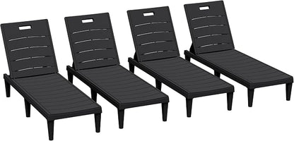 Greesum Outdoor Chaise Lounge Chairs, Set of 4 with 5-Position Adjustable Backrest, Waterproof PP Sun Chaise Loungers for Pool, Beach, Patio, Deck and Sunbathing, Black