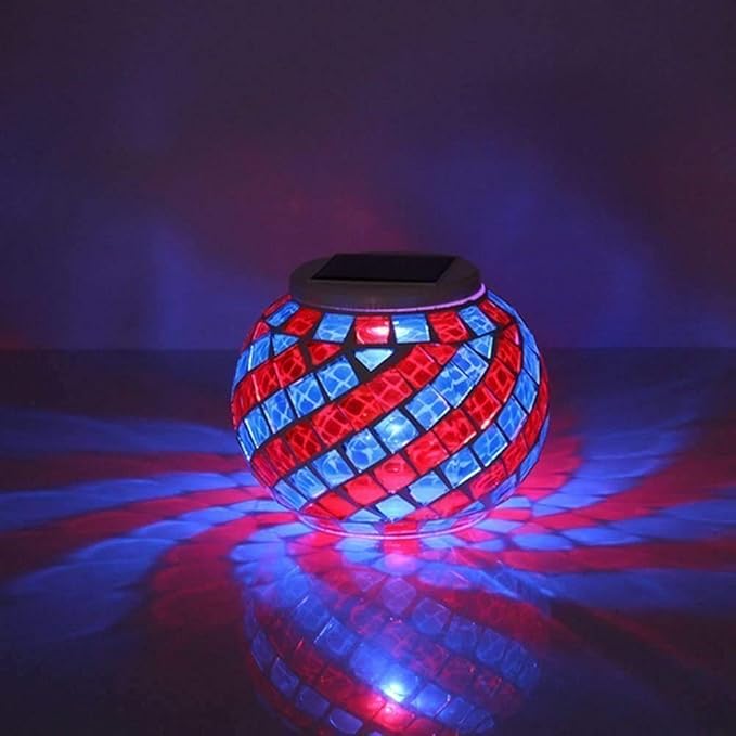 Waterproof Color Changing Table Lamp, Solar Powered Mosaic Glass Ball LED Garden Lawn Night Light Lamps, Party Lights for Home,Yard, Indoor,Outdoor Decoration Lights (Yellow&Blue)