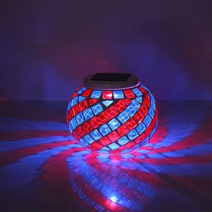 Waterproof Color Changing Table Lamp, Solar Powered Mosaic Glass Ball LED Garden Lawn Night Light Lamps, Party Lights for Home,Yard, Indoor,Outdoor Decoration Lights (Yellow&Blue)