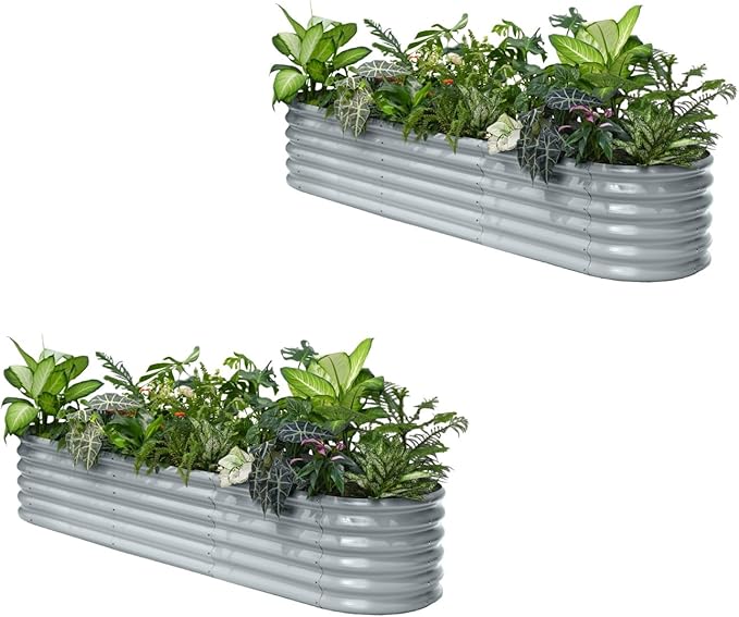 2-Pack 8x2x1.5 ft Galvanized Raised Garden Bed, 18" Tall Planter for Outdoor Plants, Metal Raised Flower Bed for Herb Fruit Vegetable, Garden Planter Outside Backyard & Patio - Brooklyn Grey
