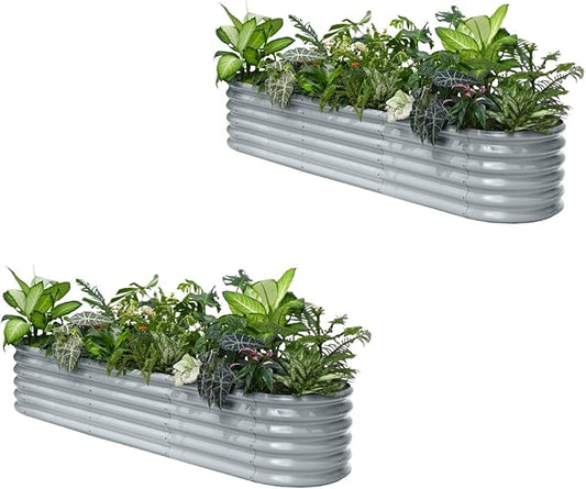 2-Pack 8x2x1.5 ft Galvanized Raised Garden Bed, 18" Tall Planter for Outdoor Plants, Metal Raised Flower Bed for Herb Fruit Vegetable, Garden Planter Outside Backyard & Patio - Brooklyn Grey