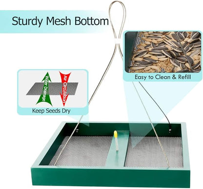 Solution4Patio Platform Bird Feeder for Outdoors Hanging, Open-Air Wild Bird & Squirrel Feeder, 360° Viewing Hanging Tray with Rust-Resistant Mesh & Quick-Fill Design