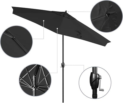 California Umbrella 9' Rd Aluminum Patio Umbrella, Crank Lift, Auto Tilt, Black Finish, 4yr Fade Warranty, Black