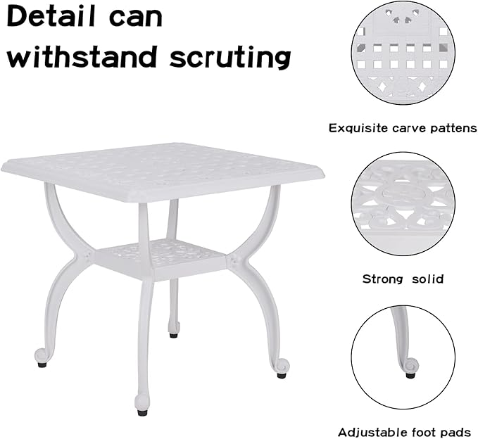 YKSY&YKSY Jardin DE Centennial Cast Aluminum Outdoor Side Table,Anti-Rust Outdoor End Table,Patio Coffee Bistro Table for Indoor,Garden,Porch,Balcony(Square White) 1