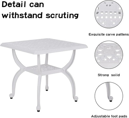 YKSY&YKSY Jardin DE Centennial Cast Aluminum Outdoor Side Table,Anti-Rust Outdoor End Table,Patio Coffee Bistro Table for Indoor,Garden,Porch,Balcony(Square White) 1