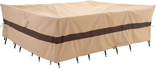 WJ-X3 Large Beige & Coffee Patio Furniture Cover, 108W x 84D x 31H Inches - Waterproof, UV & Wind-Resistant, Anti-Fade - Perfect for Outdoor Table & Chair Sets