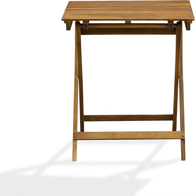 East West Furniture SEBS3CANA 3 Piece Folding Patio Bistro Sets Outdoor Set Contains a Square Acacia Wood Coffee Table and 2 Folding Arm Chairs, 26x26 Inch, Natural Oil