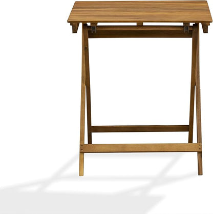 East West Furniture SEBS3CANA 3 Piece Folding Patio Bistro Sets Outdoor Set Contains a Square Acacia Wood Coffee Table and 2 Folding Arm Chairs, 26x26 Inch, Natural Oil