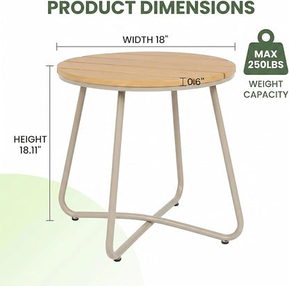 danpinera Outdoor Side Tables, HDPS Patio Table with Metal Legs, 18 Inch Outdoor Small Round Table for Garden, Backyard, Porch, Deck, Balcony, Poolside, Natural