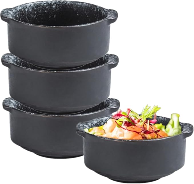 Ceramic Soup Bowls with Handles, Set of 4, 10oz, Microwave & Oven Safe, Soup Crocks for French Onion Soup, Chili, Pasta (Twelfth Lunar Month, 5 Inch)