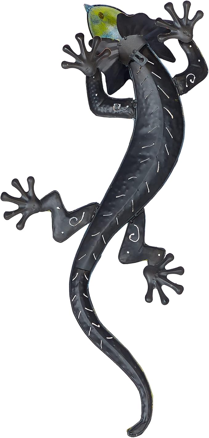 Deco 79 Metal Lizard Home Wall Decor Indoor Outdoor Wall Sculpture, Wall Art 13" x 5" x 28", Green