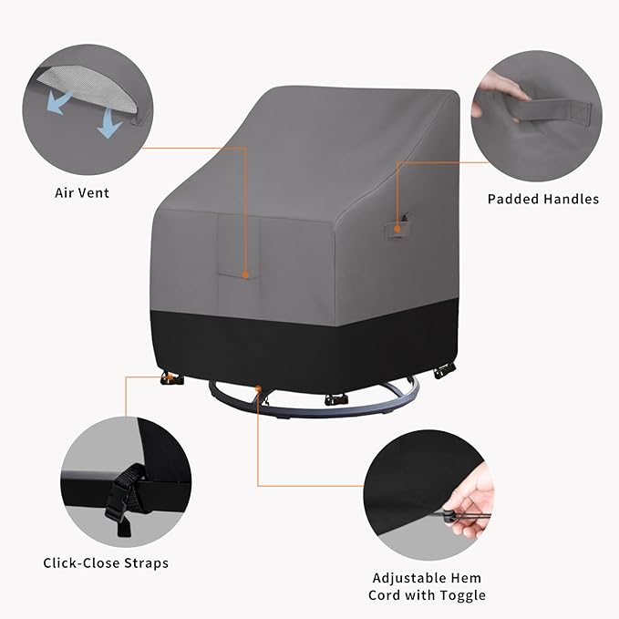Easy-Going Outdoor Swivel Chair Cover Waterproof, Heavy Duty Patio Chair Cover, Windproof Outdoor Furniture Cover with Air Vent (2 Pack-28Wx33Dx38.5H inch, Gray/Dark Gray)