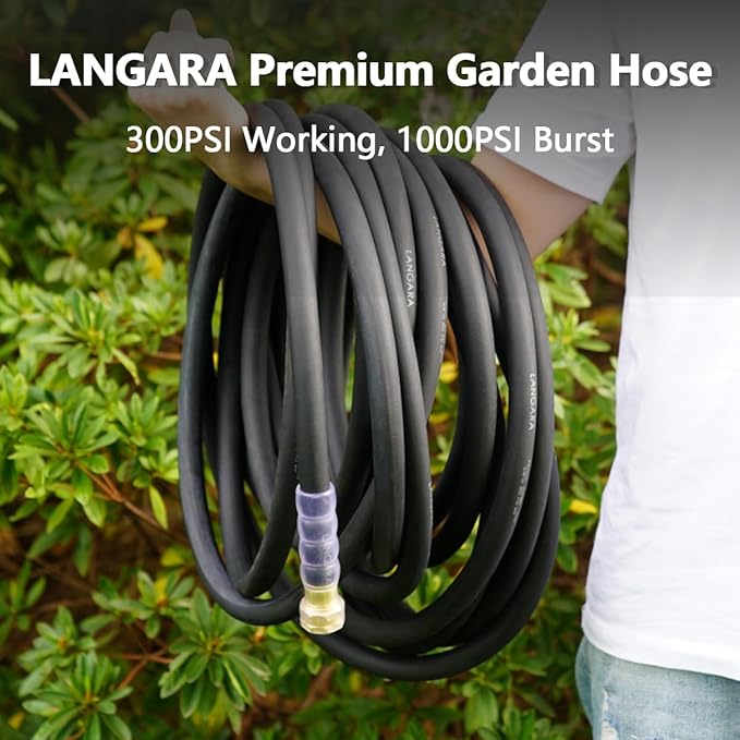 Heavy Duty Premium Garden Hose 100ft x 5/8", 300PSI Working, 1000PSI Burst, Hybrid Rubber Water Hose with Transparent Swivel Handle - Hot/Cold Water - Five Layered Braiding with Brass fittings (Black)