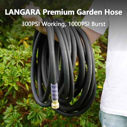 Heavy Duty Premium Garden Hose 100ft x 5/8", 300PSI Working, 1000PSI Burst, Hybrid Rubber Water Hose with Transparent Swivel Handle - Hot/Cold Water - Five Layered Braiding with Brass fittings (Black)