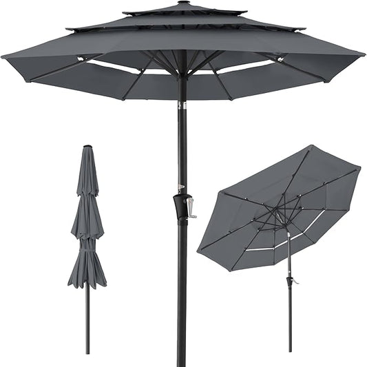 Best Choice Products 10ft 3-Tier Market Patio Umbrella, Outdoor Sun Shade with Tilt, Crank Lift, 8 Ribs for Backyard, Deck, Poolside – Slate
