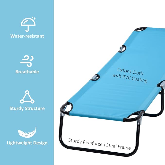 Outsunny Folding Chaise Lounge Chair with 5-Level Back, Sky Blue | Pool Sun Tanning Chairs, Breathable Mesh Seat, Headrest, for Pool, Beach, Yard, Patio, Outside