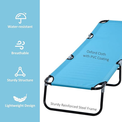 Outsunny Folding Chaise Lounge Chair with 5-Level Back, Sky Blue | Pool Sun Tanning Chairs, Breathable Mesh Seat, Headrest, for Pool, Beach, Yard, Patio, Outside