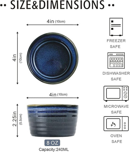 Ramekin Set, UNICASA 8 oz Creme Brulee Ramekins, Oven Safe Baking Set for Custard, Pudding, Souffle Cups, Reactive Gray (Blue, 8oz x 2pc)