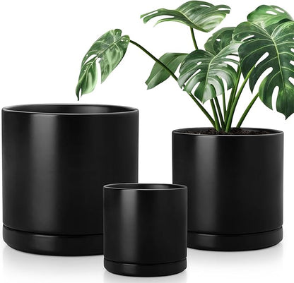 vancasso Ceramic Planters, Plant Pots for Indoor Plants, 6.25+8.25+10.25 Inch Ceramic Pots for Plants, Flower Pots with Drainage Holes (Black, 6.25+8.25+10.25 Inch)