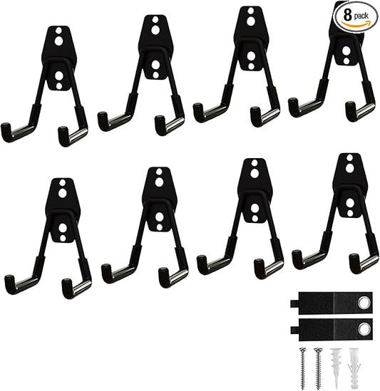 8 Pack Garage Hooks Heavy Duty with Anti-Slip Coating, Steel Utility Ladder Hooks for Hanging Garden Tools, Hoses, Ropes, Bikes and More (3in)