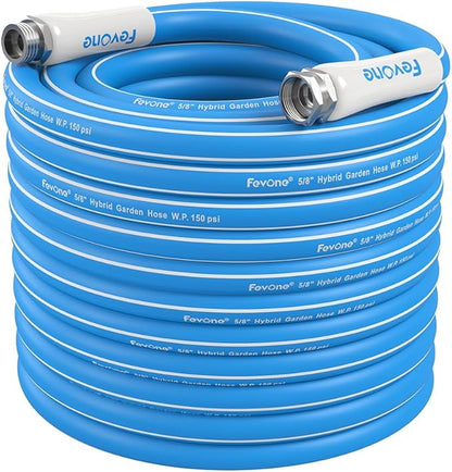 FEVONE 100 ft x 5/8 in Garden Hose, Drinking Water Safe Flexible Water Hose, Heavy Duty Hybrid Polymer Hose, Kink-Resistant, 3/4 in GHT Aluminum Fittings, Leak-Free, 600 PSI